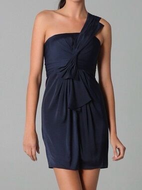 One-Shoulder Navy Cocktail Dress BCBGMAXAZRIA